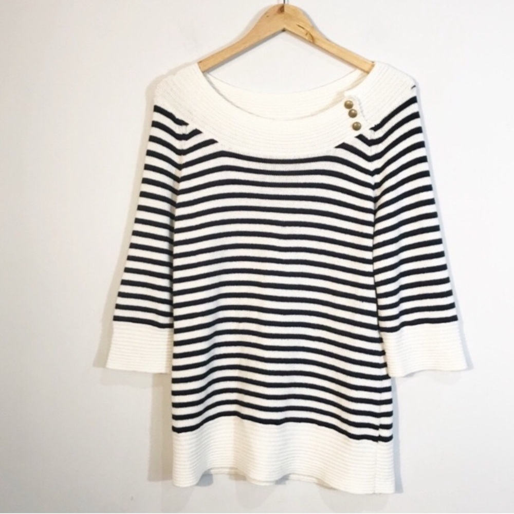 CAbi 3/4 Sleeve Striped Black and White Women's Sweater, Size Medium - Picture 2 of 5